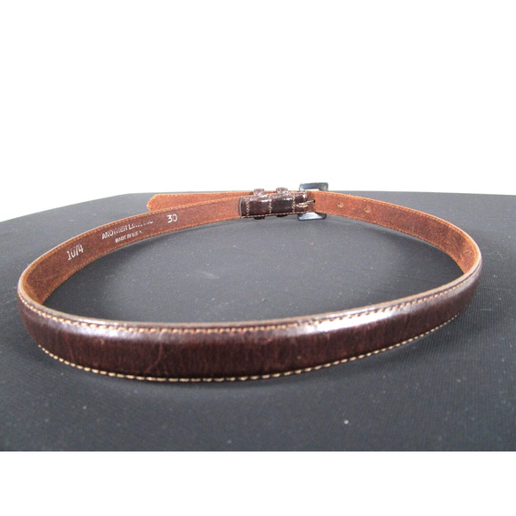 ANOTHER LINE Brown Leather Dark Silver Buckle Skinny Belt Women Sz S, 26"-30" - Picture 5 of 7